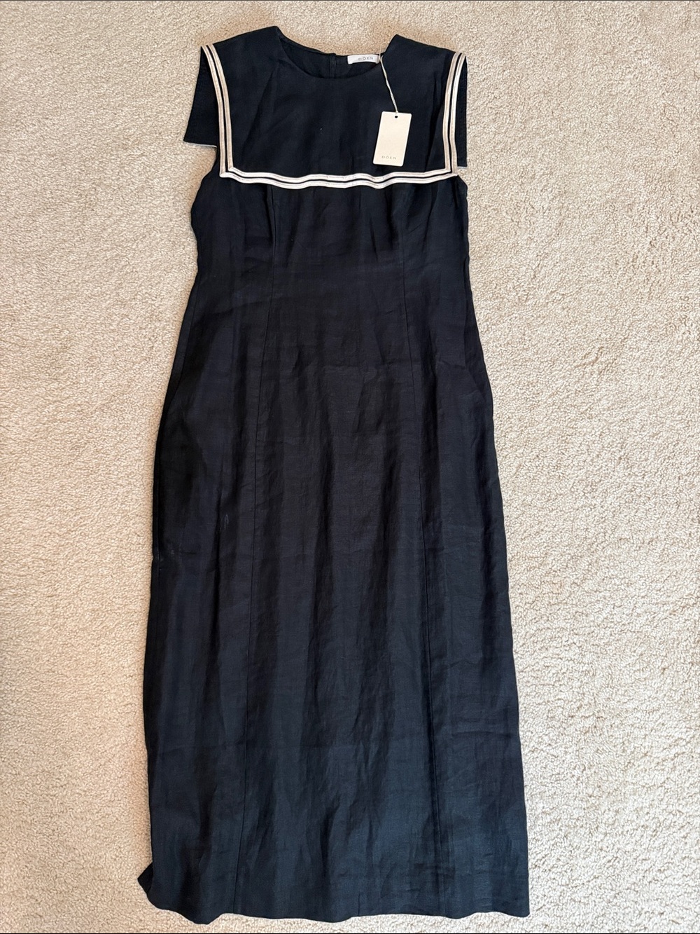 Doen Matilda Black Midi Dress with White Sailor Trim | size 8 - Picture 3 of 8
